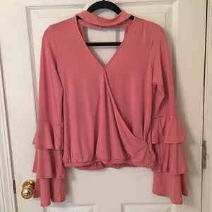 Gianni Bini Mauve Pink Long Sleeve Ruffle Top